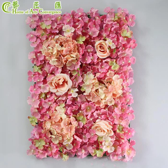 Decorative Silk Hydrangea Flower Wall Panels With Faux Grass